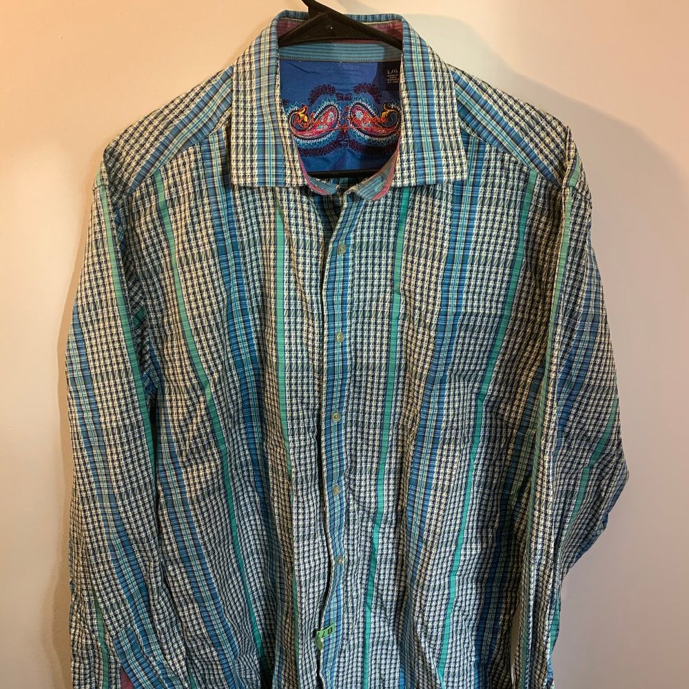 Mens Robert Graham Button Shirt Large Flip Cuff